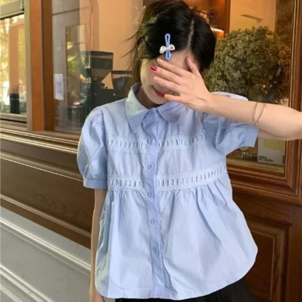 ba9a890a5dc91021b9bc32dd4506e508.webp Summer Womens Short Sleeve Shirt Loose bubble sleeves