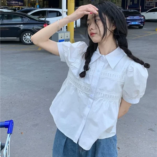 bf790c00abec7e721578238f2dd32036.webp Summer Womens Short Sleeve Shirt Loose bubble sleeves