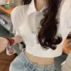 fd284918b168d07048bdbe90742bbc22.webp Korean style womens bubble sleeve white blouse short sleeve short style