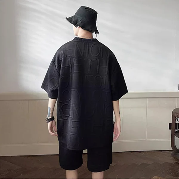 my-11134207-7rasd-m1md2qb2kgtjc2-1.webp Short Sleeve Tshirt Set for men black baggy shorts Korean style casual premium quality summer sets