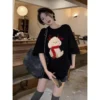 my-11134207-820l6-mgel0ogud82562.webp kumikumi Cute Casual Red scarf teddy Print oversized Loose round neck Tshirt for women