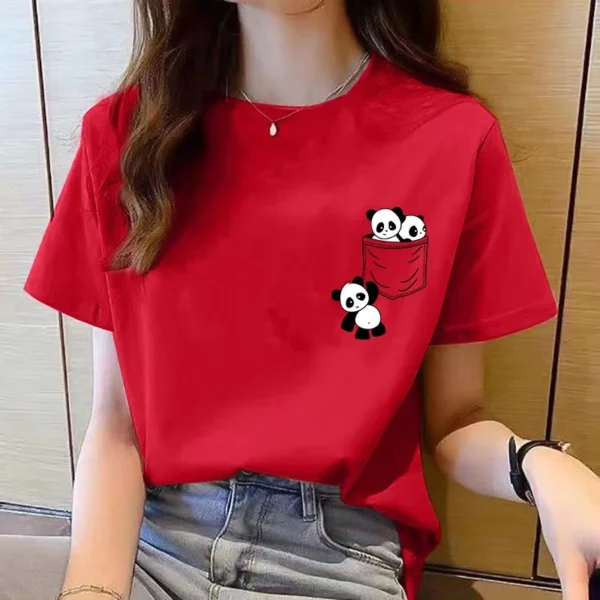 sg-11134201-22100-ihay28jj33ivfb.webp TWomen Short Sleeve Top Summer New pocket panda Cartoon Printed Tshirt korean fashion women tops Loose round neck t shirt women