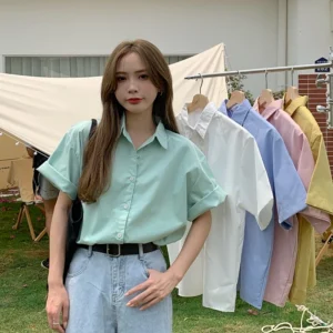 sg-11134201-23020-hetvcmqd9qnvd4.webp shortsleeved shirt Womens new thin design in summer Small crowd shirt French vintage Hong Kong style solid color top