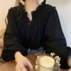 sg-11134201-7rbkr-llasl1xu2dbv86.webp women vintage long sleeve blouse wooden ear edge round neck puffed sleeve loose version