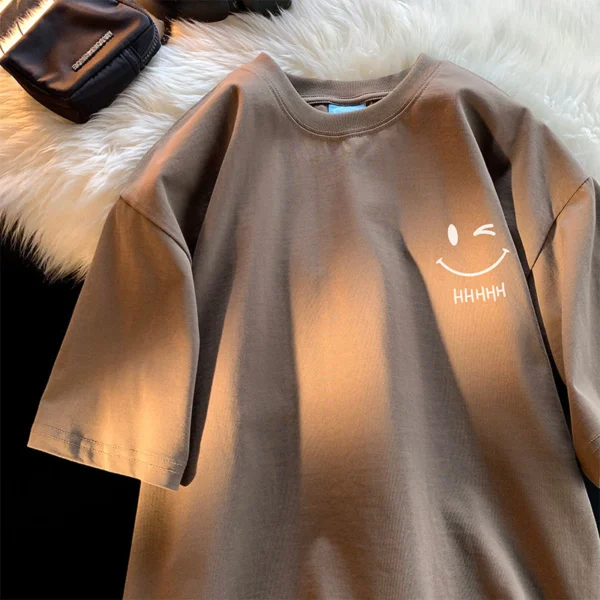sg-11134201-7rceg-ls87ktcieb3j1f.webp Mens Smiling Face Funny Fashion Couple Short Sleeved Tshirt American Heavyweight Basic Simple Oversized Loose Boys Pullover Top