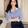 sg-11134201-7rcfd-lttmdwl46qg3ac.webp Korean style womens colormatching striped shirt with long sleeve polo collar