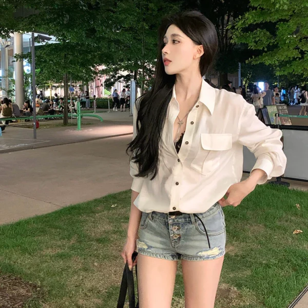 sg-11134201-7rdwt-lxzdmbzu3kdl27.webp Korean style womens temperament white loose shirt long sleeve folding collar breathable sun protection