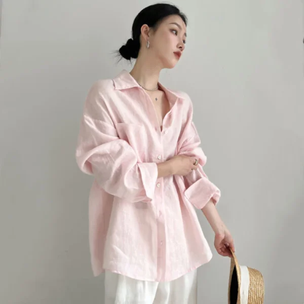 sg-11134201-7rdym-m12wd754zyot2a.webp Autumn Womens breathable linen shirt long sleeve folding neck loose sun protection top