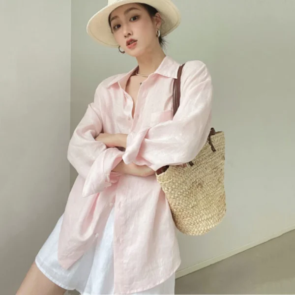 sg-11134201-7rdyt-m12wd94640l0a8.webp Autumn Womens breathable linen shirt long sleeve folding neck loose sun protection top