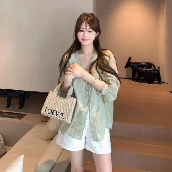 sg-11134201-81zv6-miwkgn32soao71.webp Womens Korean Cotton Loose Fit Blouse with Vneck Lace Detail Comfortable Wear