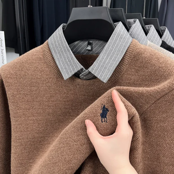 sg-11134201-822x1-mi38r95nny8791.webp Knitted Bottoming Shirt Autumn Winter Mens Sweater Shirt Collar Fake Two Tops Men Winter Fashion Warm Long Sleeve