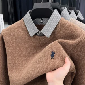 sg-11134201-822ys-mi38r960w35z66.webp Knitted Bottoming Shirt Autumn Winter Mens Sweater Shirt Collar Fake Two Tops Men Winter Fashion Warm Long Sleeve
