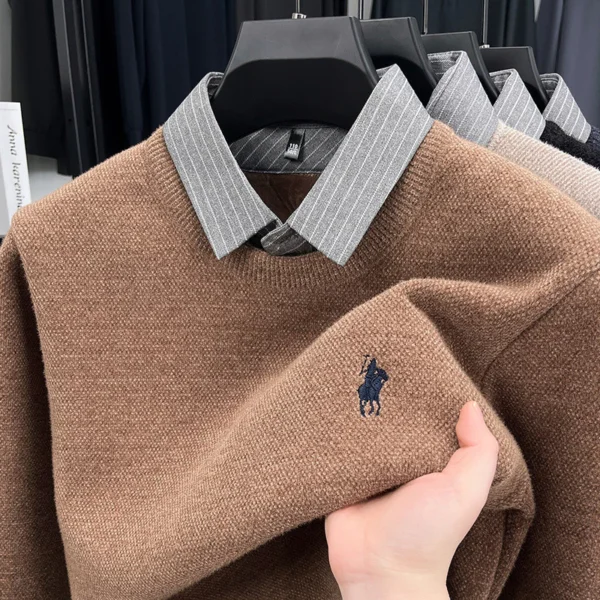 sg-11134201-822ys-mi38r960w35z66.webp Knitted Bottoming Shirt Autumn Winter Mens Sweater Shirt Collar Fake Two Tops Men Winter Fashion Warm Long Sleeve