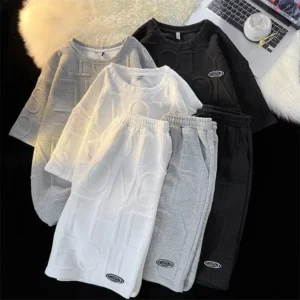 sg-11134201-82602-mjwumjrh7itc84.webp Fashionable Handsome Shirt ShortSleeved Shorts FivePoint Pants TwoSet Casual Suit Trendy Simple Mens Suit