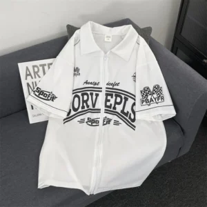 sg-11134201-8260f-mjh8qvrigtmo57.webp American Retro Short Sleeved Racing Suit Men Women Summer Street Wear Loose Casual Printed Zipper Cardigan Top Clothes